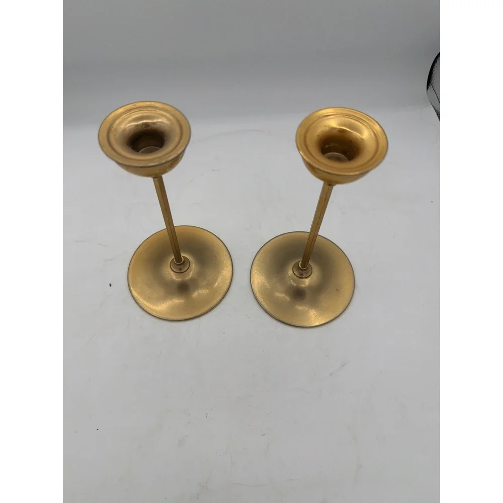 Vintage WMF Ikora 24K Goldplate Candlesticks Pair Germany MCM Modernist 6386